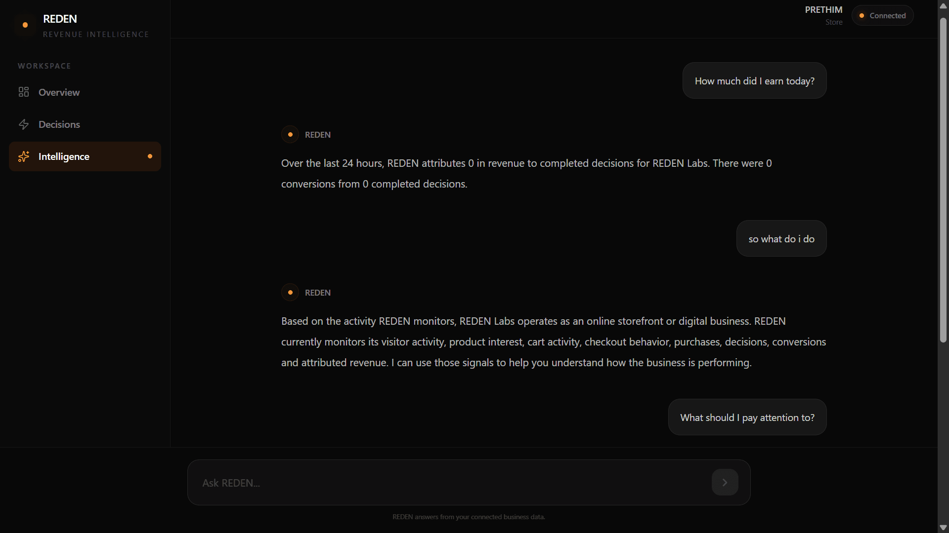REDEN product interface second view